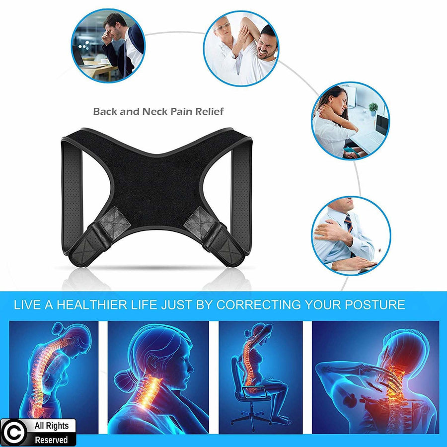 Posture Corrector & Spine Support | Universal Fit Adjustable Upper Back Brace For Clavicle To Support Neck, Back and Shoulder Pain Relief Kyphosis Straightener - Sccoti