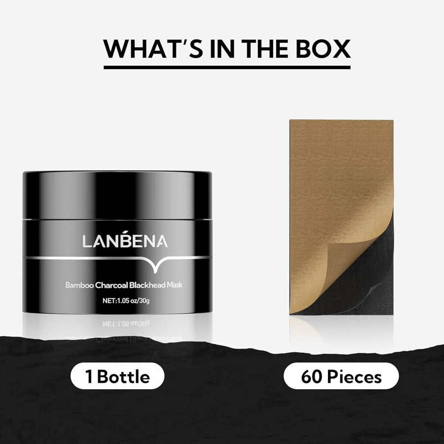 LANBENA Upgraded 2.0 Bamboo Charcoal Blackhead Remover Mask, 60 pcs Nose Strips, Peel off Face Mask Pore Whiteheads Cleanser Strawberry Nose Purifying, Deep Cleansing for All Skin Types, 30g/1.05oz - Sccoti