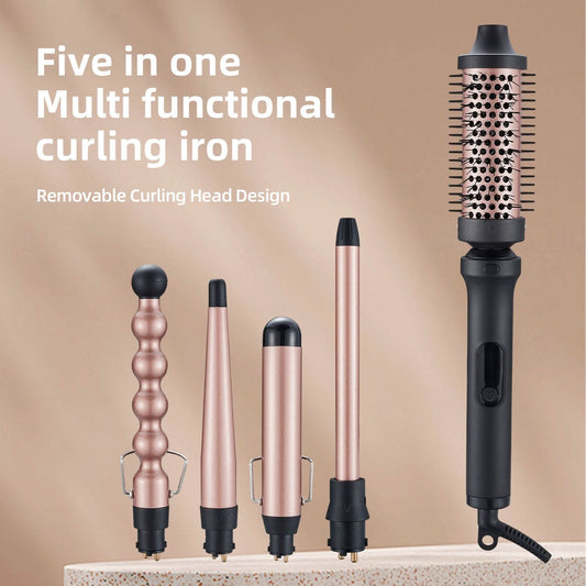 Professional 5 - in - 1 Curling Iron Set with Removable Barrels Create Loose Waves, Tight Curls, and Beachy Rings for Hair Types - Sccoti