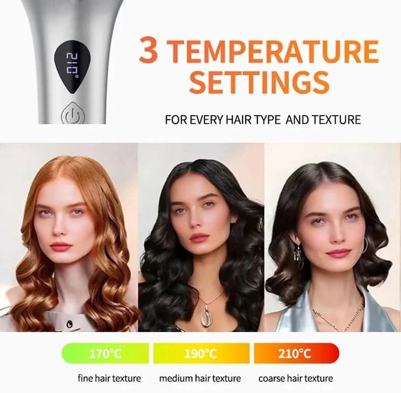 Professional Automatic Portable 360° Ceramic Hair Curler LED Temperature Display PTC Heater Negative Ion Technology Spiral Wand - Sccoti