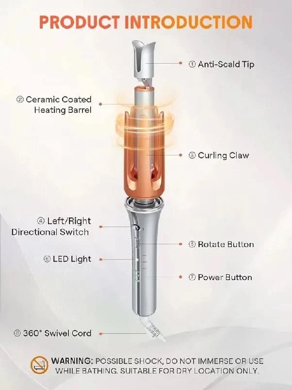 5 Temperature Levels Professional Automatic Portable 360° Ceramic Hair Curler PTC Heater Negative Ion Technology Spiral Wand - Sccoti