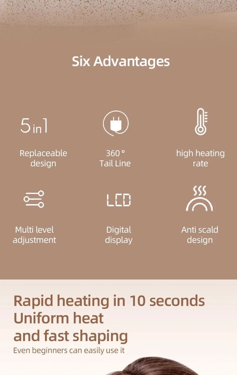 Professional 5 - in - 1 Curling Iron Set with Removable Barrels Create Loose Waves, Tight Curls, and Beachy Rings for Hair Types - Sccoti