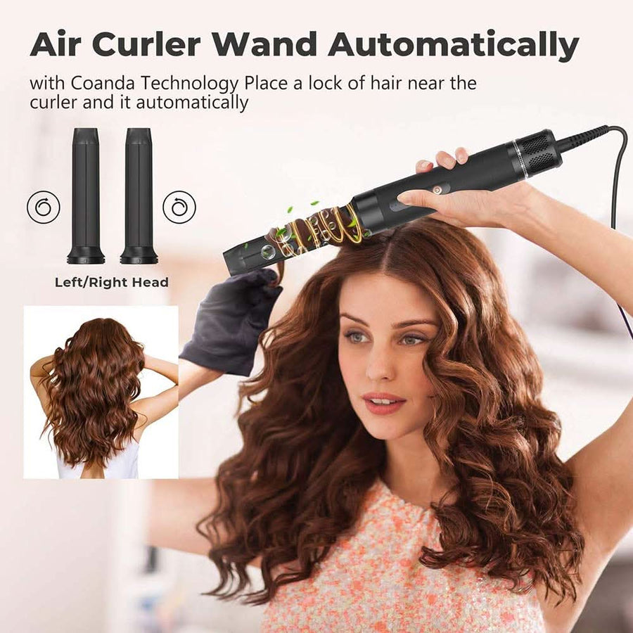 7 in 1 Hair Blow Dryer Brush Auto Curler Hot Air Brush Comb High Speed Hair Dryer Set Multi Styler - Sccoti