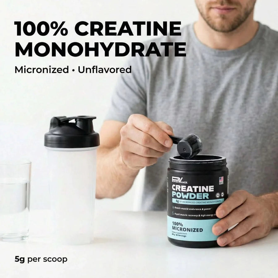 PowerVance Creatine Monohydrate 100% Micronized – Pure Creatine Powder for Muscle Strength & Performance | 5g per Serving, 300g - Sccoti
